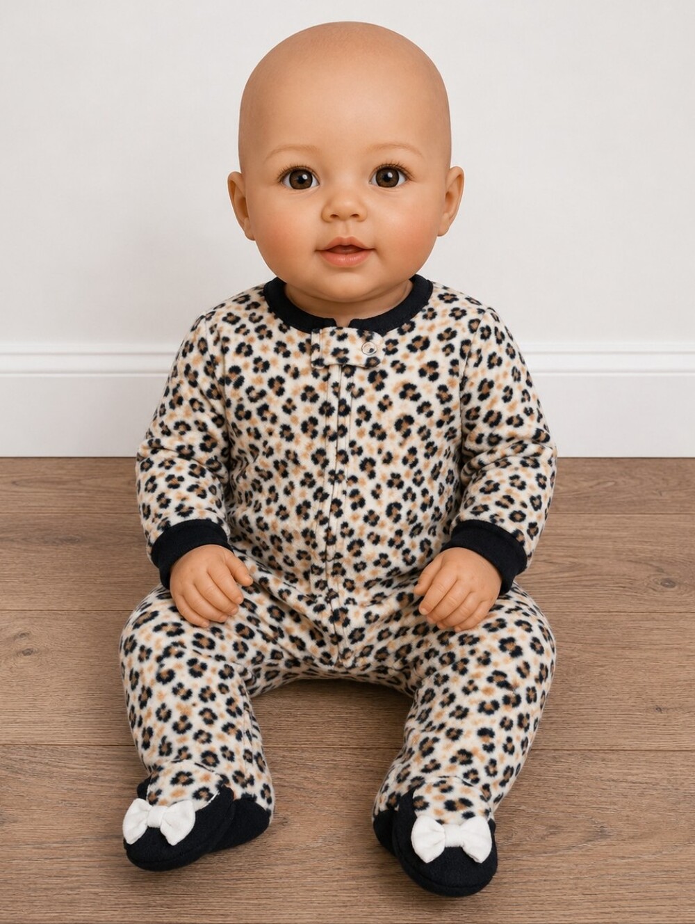 3-6 Months Girls Fleece Cheetah Print Footies